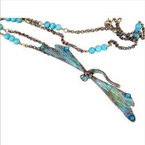 Gorgeous patina turquoise dragonfly necklace